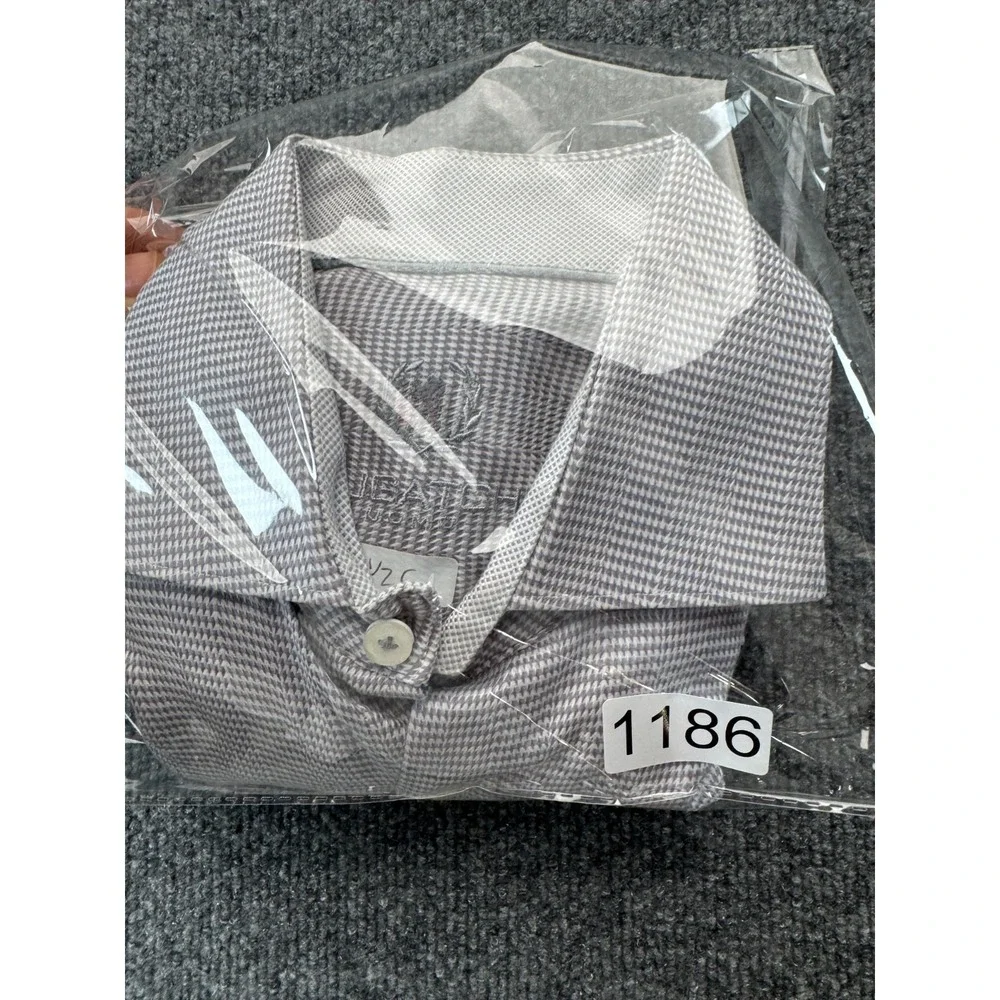 Bugatchi Uomo Mens 15.5 39 Gray Micro Check Cotton Dress Shirt Long Sleeve